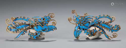 Pair Of Chinese Enameling Blue Hairpins