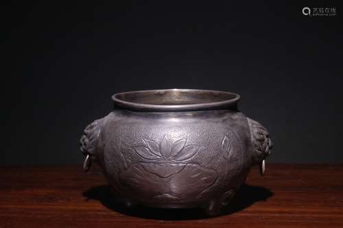 A Chinese Silver Beast Pattern Censer