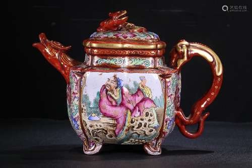 A Chinese Zisha Teapot Enameled Figure-Story Painting