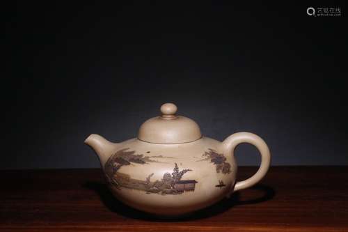 A Chinese Zisha Teapot Of Landscape