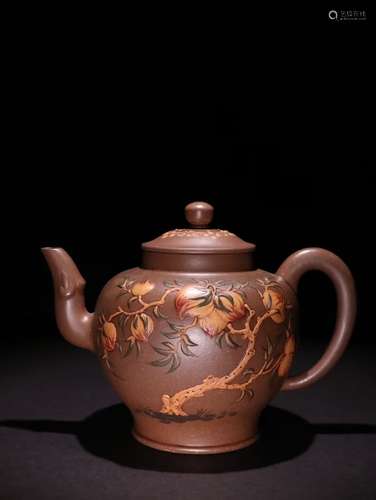 A Chinese Zisha Teapot Of Bat&Peach Pattern