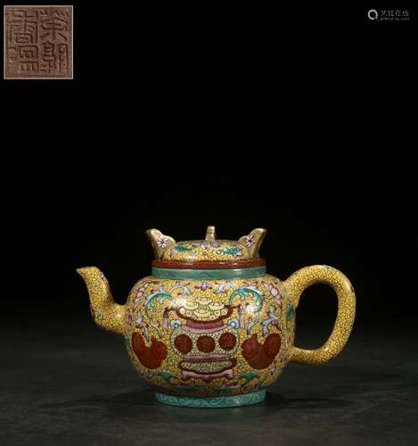 A Chinese Zisha Enameled Teapot