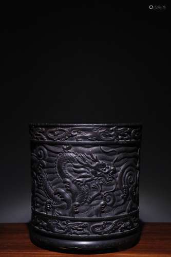 A Chinese Rosewood Dragon Pattern Brush Pot