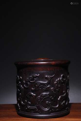 A Chinese Rosewood Dragon Pattern Tea Jar