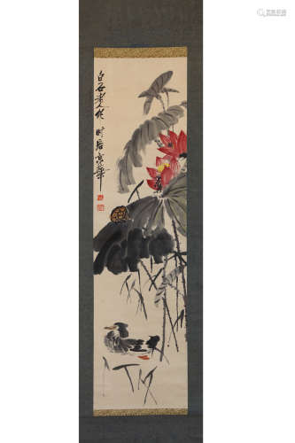 A Chinese Painting Of Floral, Qi Baishi Mark