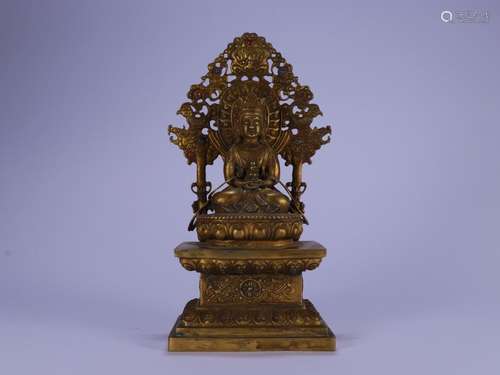 A Chinese Gilt Bronze Guanyin Ornament