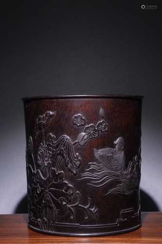 A Chinese Rosewood Story Brush Pot