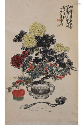 A Chinese Painting Of Floral, Wu Changshuo Mark