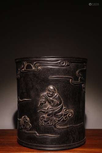 A Chinese Rosewood Story Brush Pot