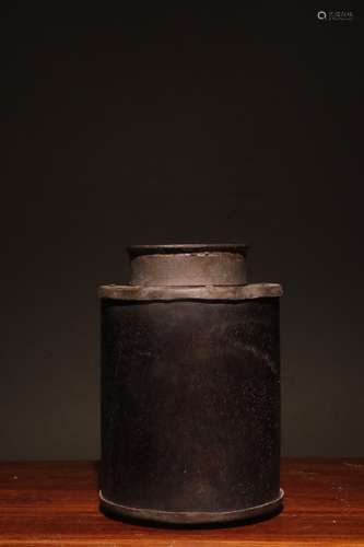 A Chinese Rosewood Jar Embeded Tin