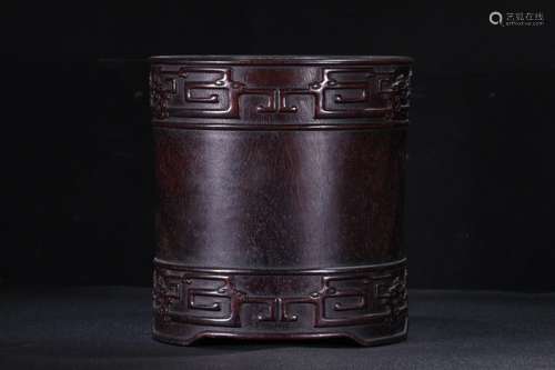 A Chinese Rosewood Dragon Pattern Brush Pot