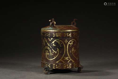 A Chinese Bronze Ware Box With Gold