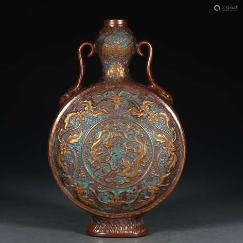 A Chinese Porcelain Alum Red Gold Painting Moon Flask Vase