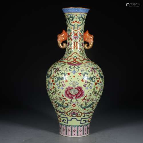 A Chinese Porcelain Famille Rose Two-Ear Vase