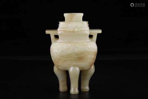 A Chinese Hetian Jade Beast Pattern Censer