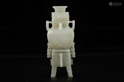 A Chinese Hetian Jade Beast Pattern Censer