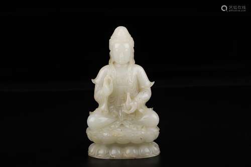 A Chinese Hetian Jade Guanyin Statue