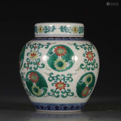 A Chinese Porcelain Doucai Floral Jar With Lid