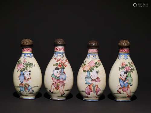 Set Of Chinese Enameled Bronze Snuff Bottles