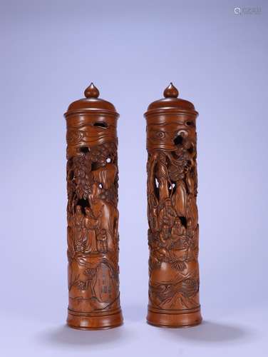 Pair Of Chinese Boxwood Incense Holder