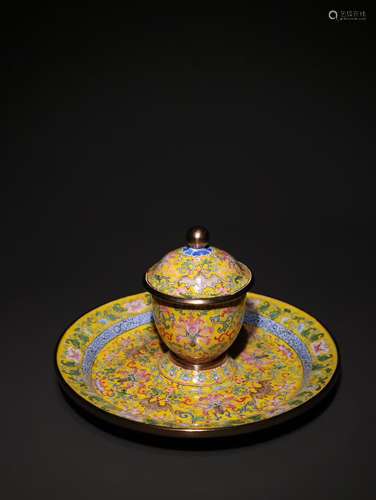 A Chinese Bronze Enameled Cup&Plate