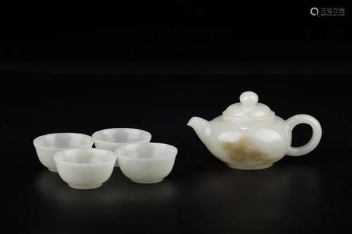 Set Of Chinese Hetian Jade Cups&Pot