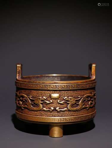 A Chinese Gilt Bronze Dragon Pattern Censer