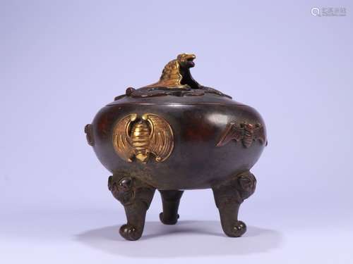 A Chinese Bronze Censer With Partly Gilding