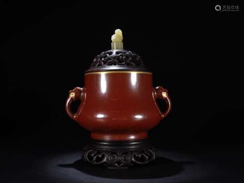 A Chinese Bronze Censer With Jade Button