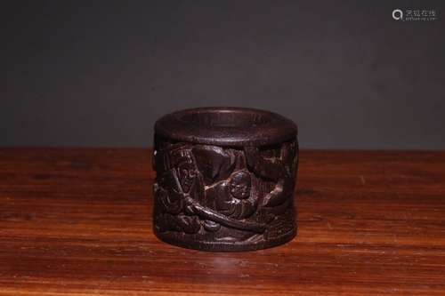 A Chinese Agarwoodstory-Carved Thumb Ring