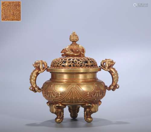 A Chinese Bronze Elephant Censer With Gilding