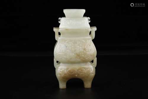 A Chinese Hetian Jade Beast Pattern Censer