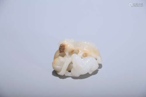 A Chinese Hetian Jade Lion Hand Piece