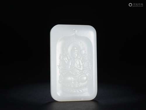 A Chinese Hetian Jade Buddha Pattern Pendant