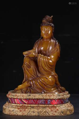 A Chinese Tianhuang Stone Guanyin Statue