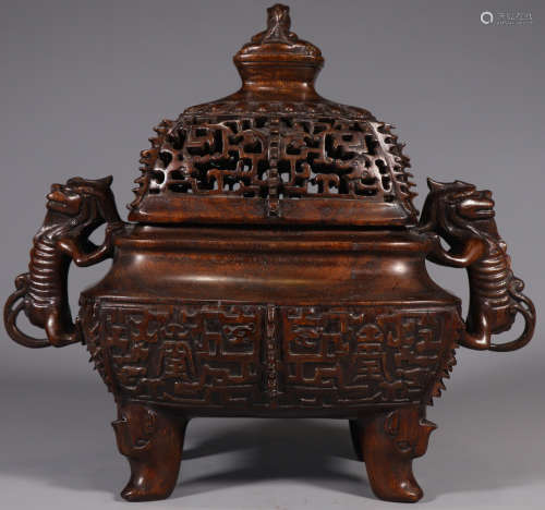 A CHENXIANG WOOD CARVED DRAGON PATTERN CENSER