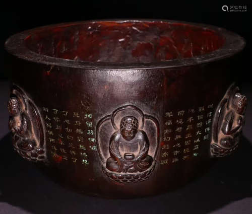 A CHENXIANG WOOD CARVED BUDDHA PATTERN CENSER