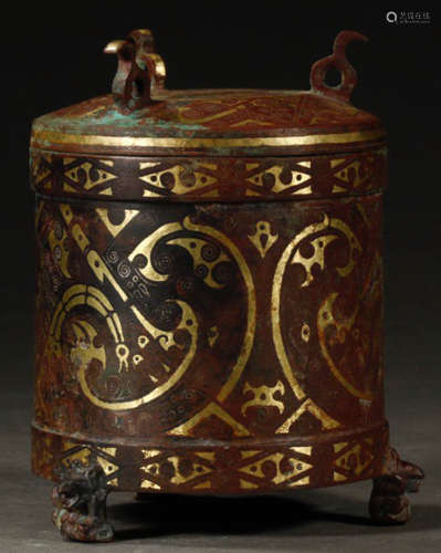A BRONZE WITH GOLD BOX WITH PATTERN
