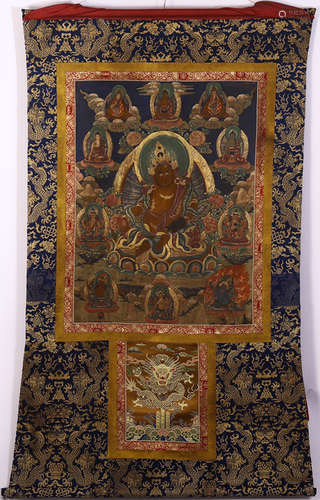 A CAISHEN BUDDHA PATTERN THANGKA