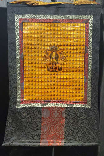 A MINERAL COLOR BUDDHA PATTERN THANGKA