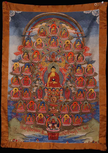 AN EMBROIDERY BUDDHA PATTERN THANGKA