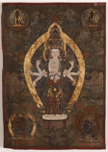 A GUANYIN BUDDHA PATTERN THANGKA