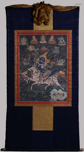 A MINERAL COLOR BUDDHA PATTERN THANGKA