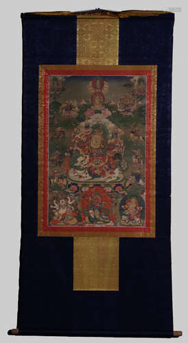 A MINERAL COLOR CAISHEN PATTERN THANGKA