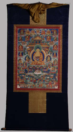 A MINERAL COLOR SAKYAMUNI BUDDHA THANGKA