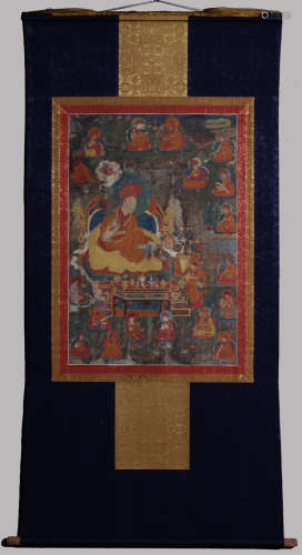 A MINERAL COLOR BUDDHA PATTERN THANGKA