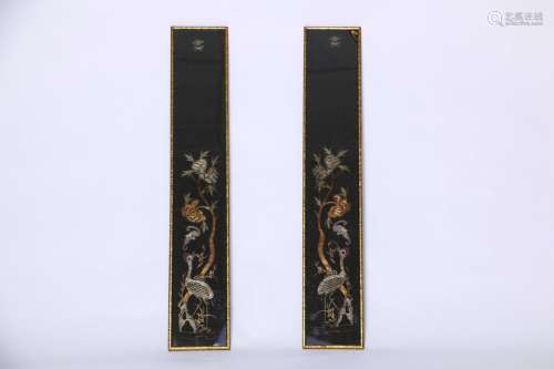 A Pair of Table Plaque with Crane Embroidery   in the seventeenth century