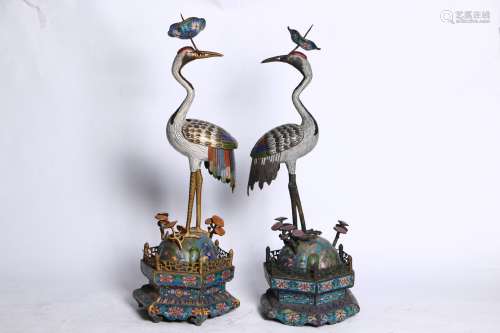 A Pair of Cloisonne Crane Shaped Decoration in the seventeenth century