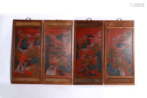 Lacquered Bamboo Hanging Panel with Landscape   in the seventeenth century