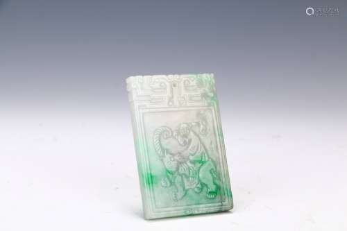 A Jadeite Tablet with Carving of A Boy Riding on An Elephant in the seventeenth century